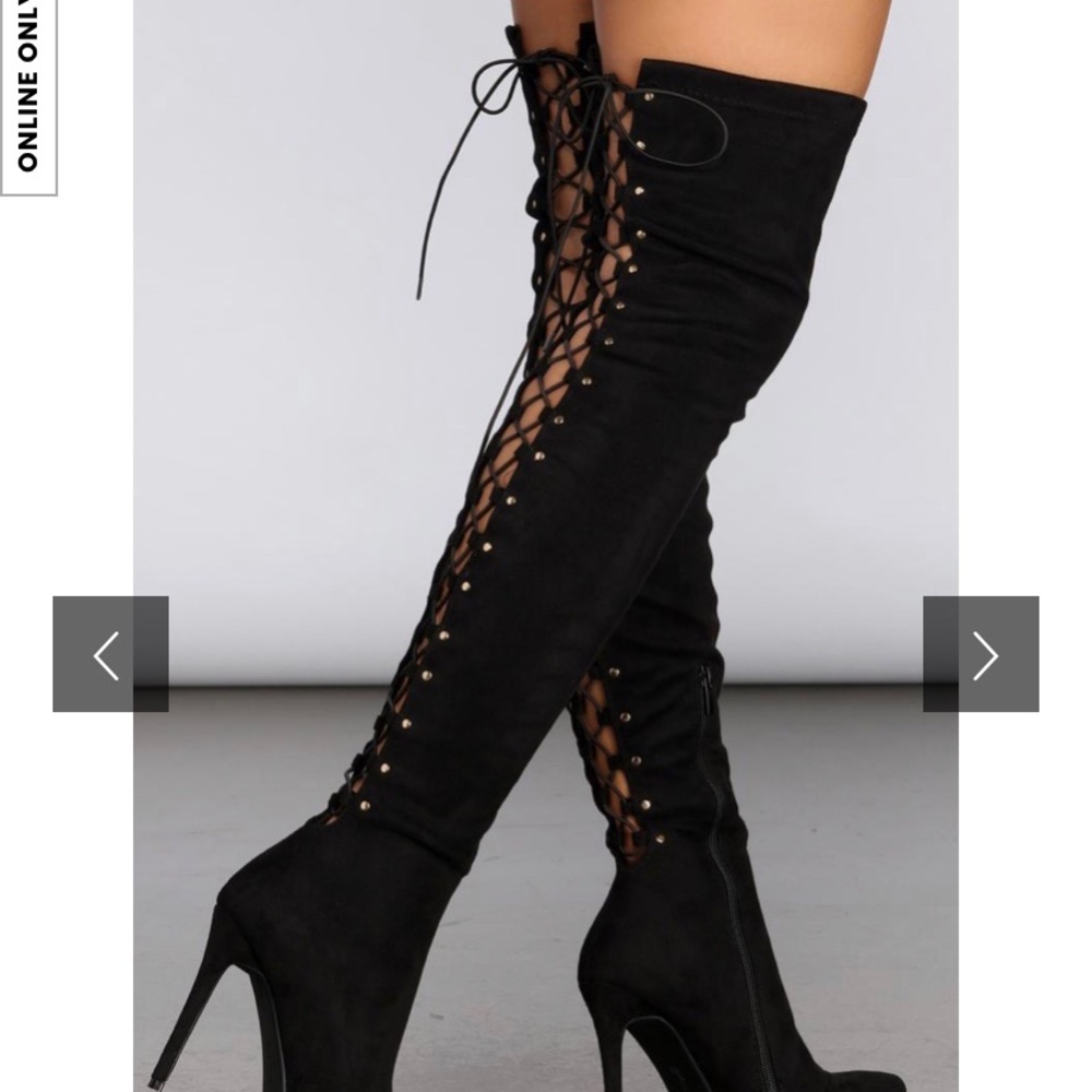 Faux suede back studded lace up pointy toe boots - Picture 4 of 6